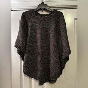 CAbi Dark Gray Knit Poncho with silver Style 4247 with removable cowl neck